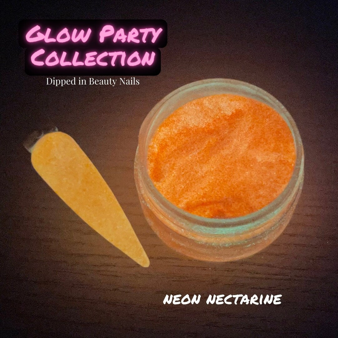 Neon Nectarine - bright orange glow in the dark glitter dip powder for summer nails