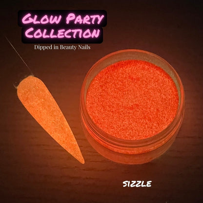 Sizzle - neon melon orange glow in the dark glitter dip powder for summer nails