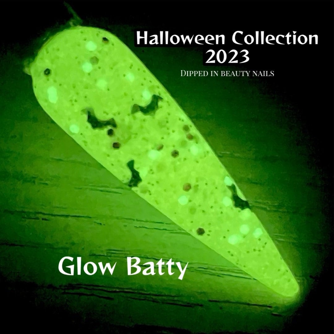 Glow Batty dip powder, glow in the dark, Halloween dip powder, fall dip powder set, nail dip, dip powder, acrylic powder, glitter dip powder