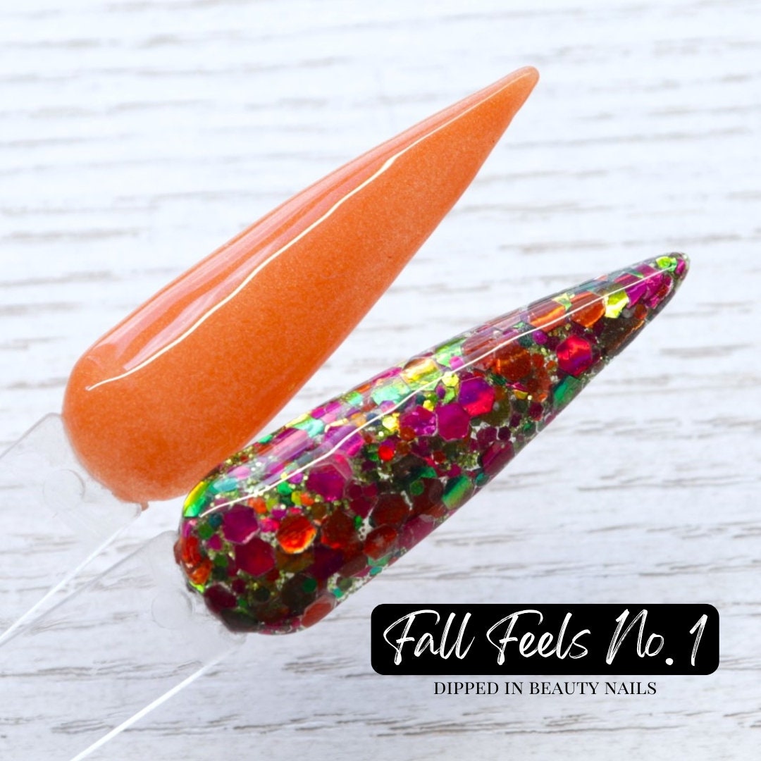 Fall Feels No 1. Dip powder duo, orange and pink glitter dip powder nails for fall and autumn