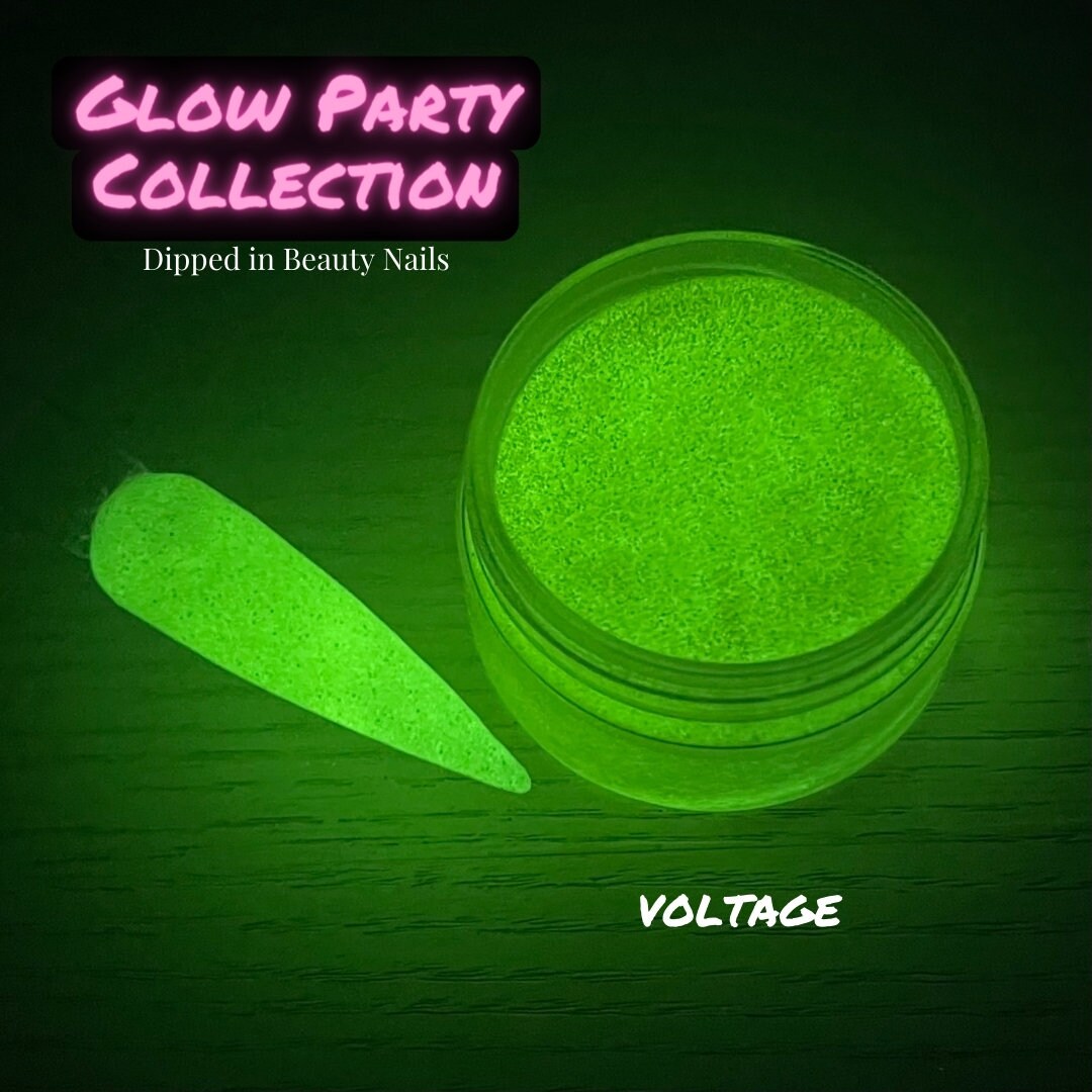 Voltage - neon yellow glow in the dark glitter dip powder for summer nails, nail dipping powder