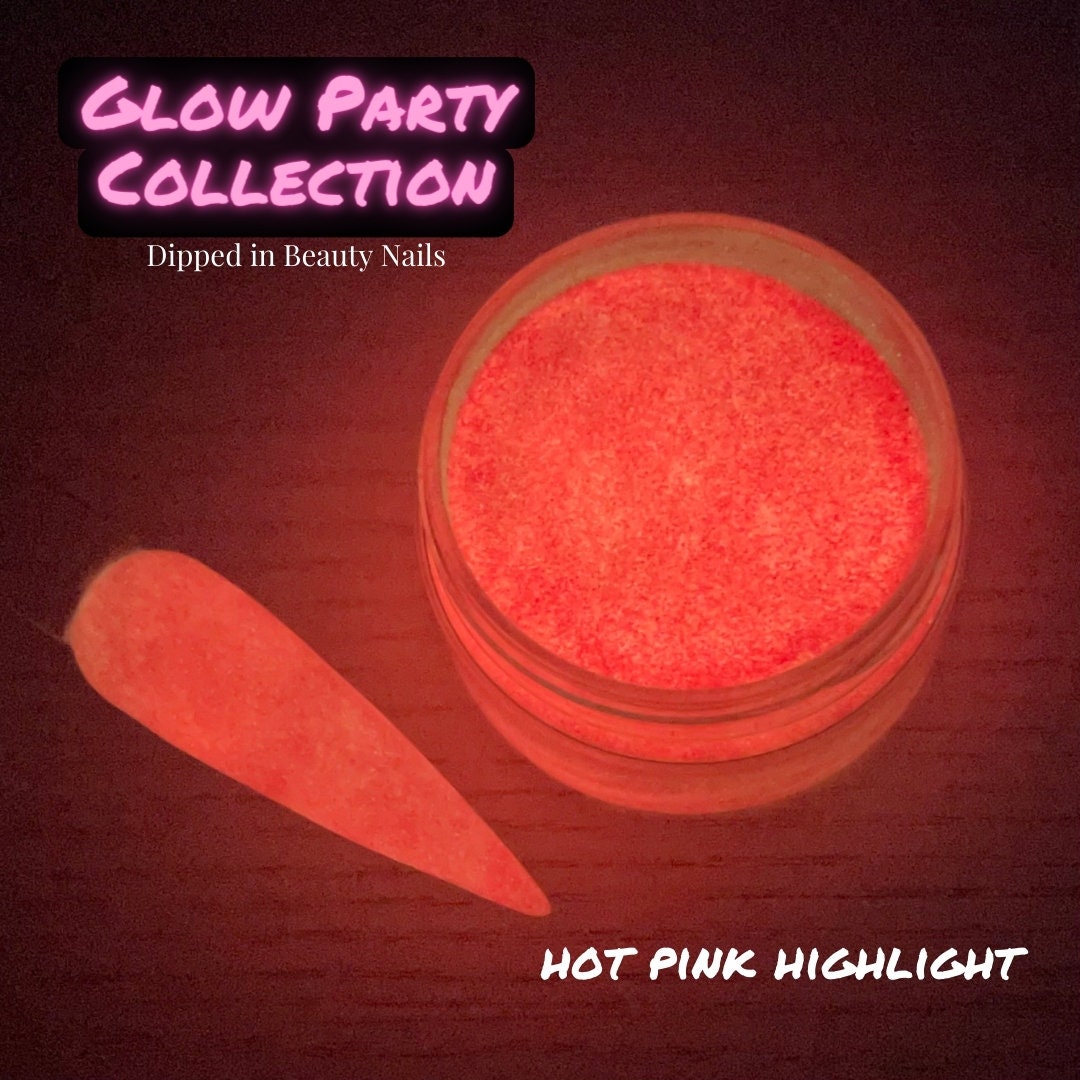 Hot Pink Highlight - neon pink glow in the dark glitter dip powder for nails