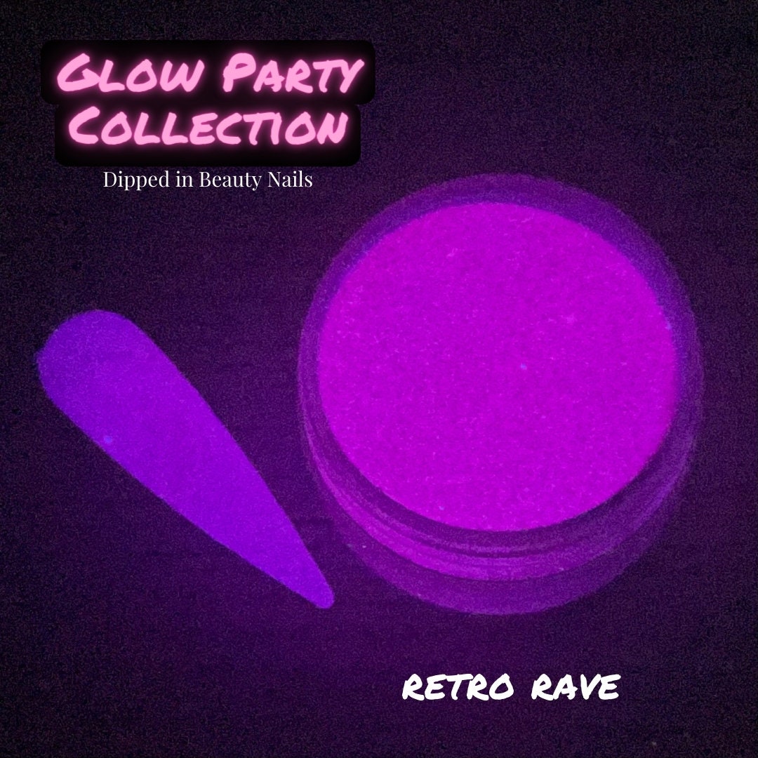 Retro Rave - neon purple glow in the dark glitter dip powder for spring and summer nails