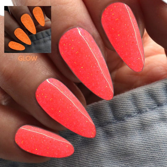 Sizzle - neon melon orange glow in the dark glitter dip powder for summer nails