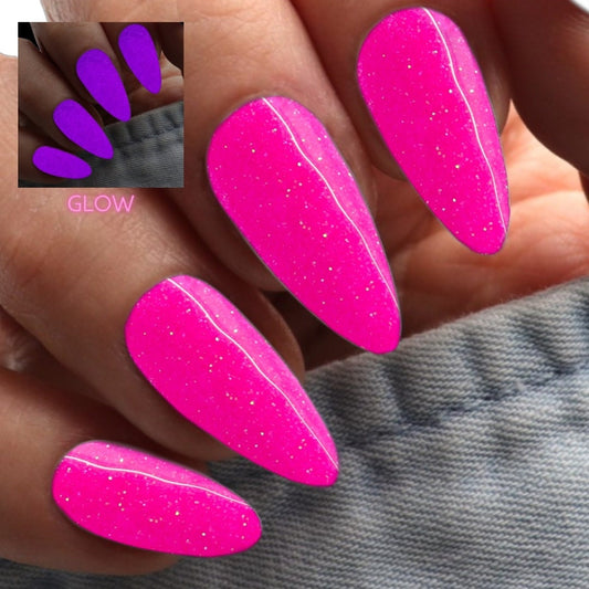 Retro Rave - neon purple glow in the dark glitter dip powder for spring and summer nails