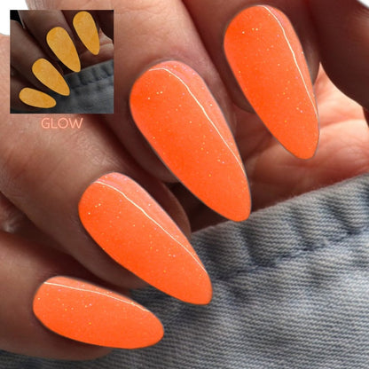 Neon Nectarine - bright orange glow in the dark glitter dip powder for summer nails