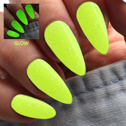 Voltage - neon yellow glow in the dark glitter dip powder for summer nails, nail dipping powder