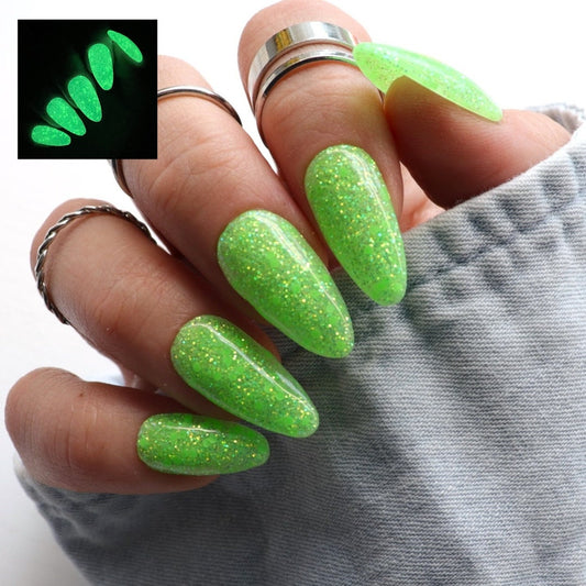 Goblin - glow in the dark green dip powder for Halloween and fall nails