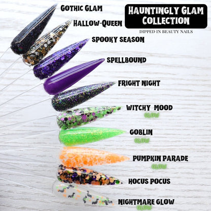 Hauntingly Glam glitter dip powder set for Halloween nails, fall glitter nail dip set