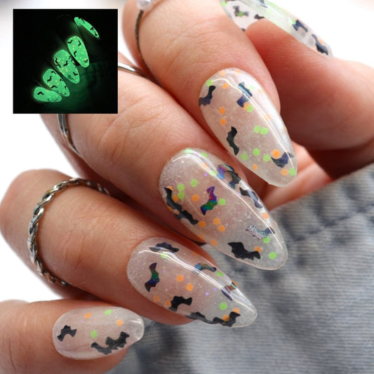 Nightmare Glow - glow in the dark bat glitter dip powder for Halloween nails and fall nails