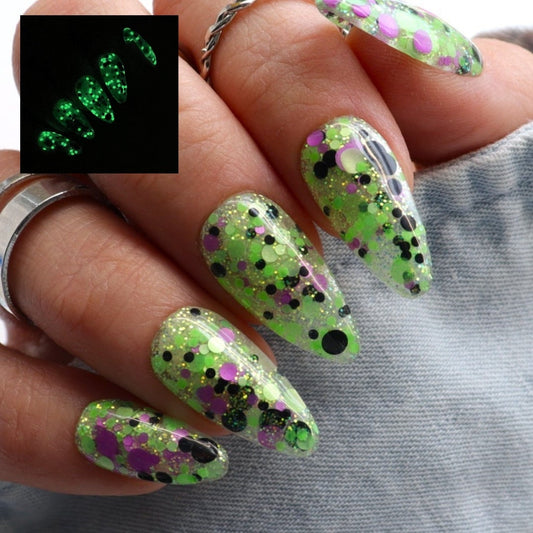 Witchy Mood - glow in the dark glitter dip powder for Halloween nails and fall