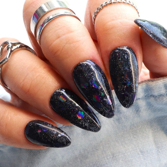 Gothic Glam - black glitter dip powder for Halloween and fall nails